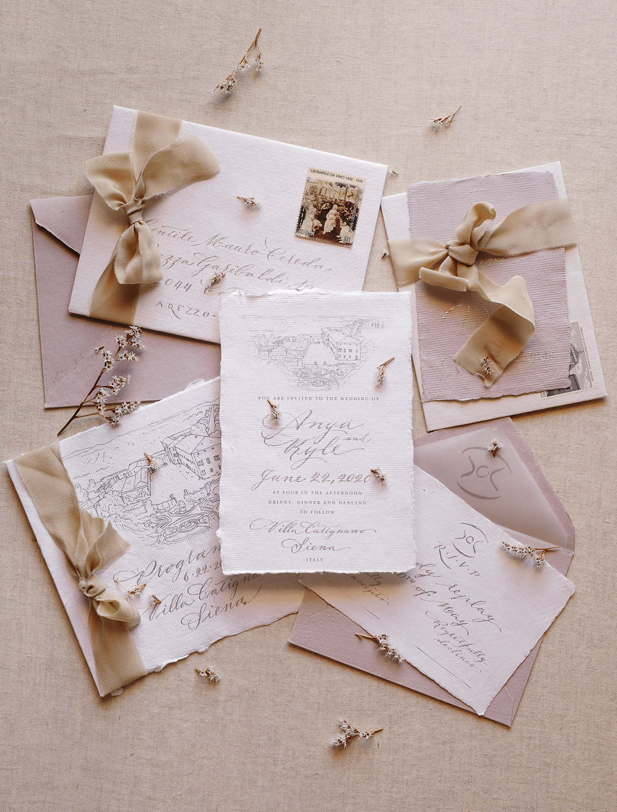 Wedding Calligraphy Invitations in Tuscany at Villa Catignano