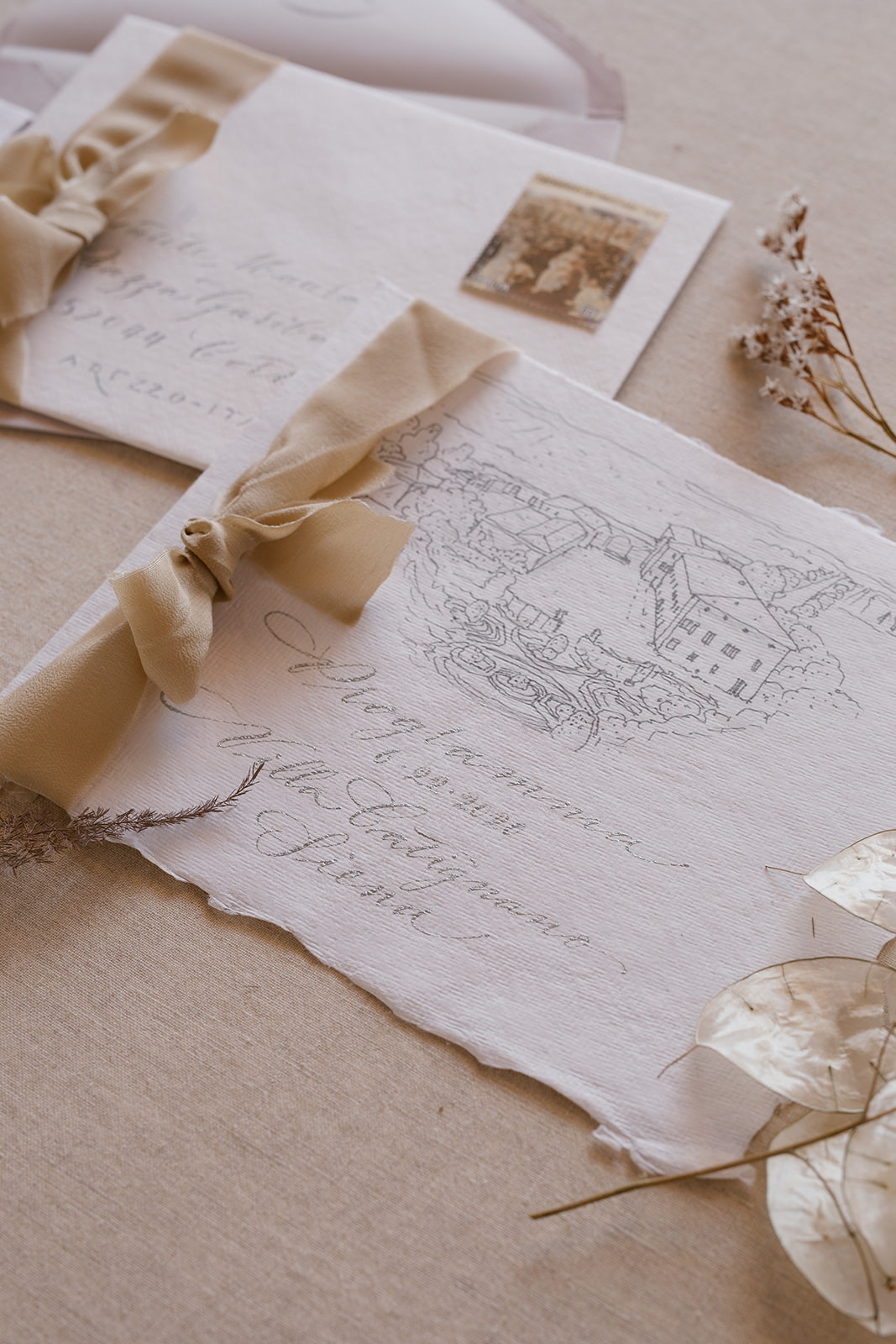 Wedding Calligraphy Invitations in Tuscany at Villa Catignano