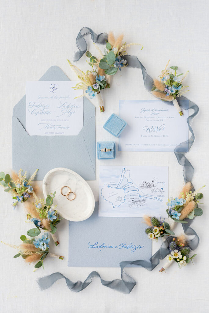 Wedding Invitations Calligraphy blue italian sea